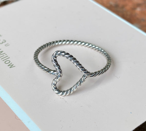 Sterling Silver wire is hand twisted and patinated to create this delicate yet sturdy ring that is all about love.  Size 8.5