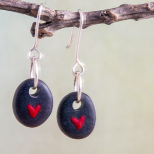 It’s always a welcome surprise when two stones that are similar enough to become earrings!  This can take a lot of rock hounding and sorting but it is always worth it!  This pair asked for a tiny red heart to be painted on each of them.  Let them whisper their secrets of love in your ears...only for you to hear.